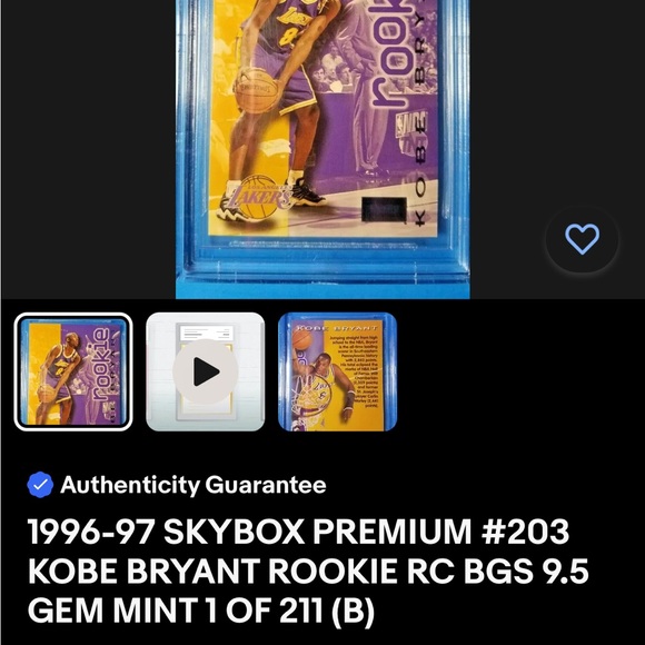 1996-97 Skybox Premium #203 Kobe Bryant RC SGC 9.5 MINT+ Lakers HOF WOW - Picture 10 of 10